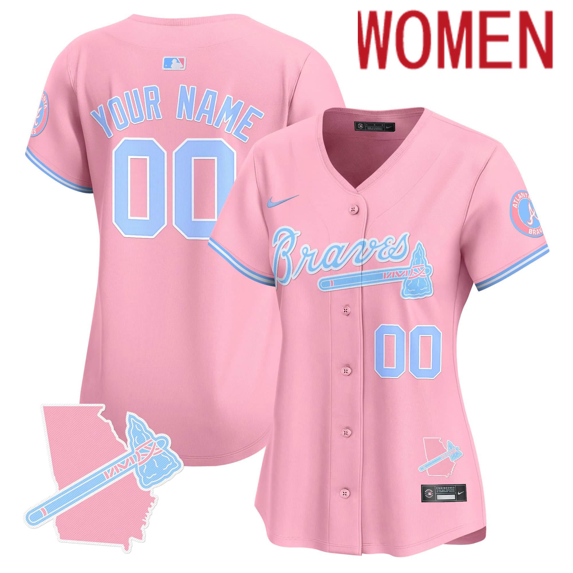 Women Atlanta Braves Pink 2024 Nike Bubblegum Pink Vapor Premier Limited Custom MLB Jersey->customized mlb jersey->Custom Jersey